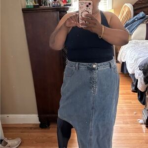 Eloquii Asymmetrical Denim Midi Skirt